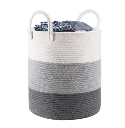 Wäschesammler Wäschetonne Wäschekorb Aus Baumwollseil Mit Griffen, Gewebter, Für Schmutzige Kleidung, Für Wohnzimmer Und Schlafzimmer Laundry Basket(E,38 * 45cm) von GTOULHH