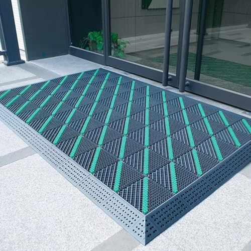 Fußmatte für Außen Außenbereich Patchworkmatte für den Eingangsbereich Hochleistungs-Fußmatten mit Bürsten rutschfeste Drainagematte für Terrasse Grün(90x105cm/35.4x41.3in) von GTPBAO