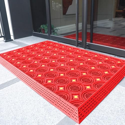 Fußmatte für Außen rutschfeste Fußmatte mit Runden Bürsten Outdoor Gummi-Fußmatten für Die Garage Haushalt Terrasse Gewerbe Rote Patchwork-Matte(75x90cm/29.5x35.4in) von GTPBAO