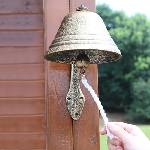 Türglocke Gusseisen Glocke Gusseisen Schüttelklingel für Die Haustür, Klingel 17,5cm, Antikgold Türklingel für Garten/Café/Vorgarten von GTPBAO