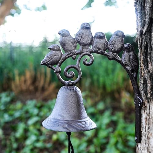 Türglocke Gusseisen Glocke Türklingel Aus Gusseisen Schild mit Vögeln Metall-Bauernhof Hängeglocke für Den Außenbereich Eingangsbereich Tor Vintage-Restaurant-Dinnerglocke von GTPBAO