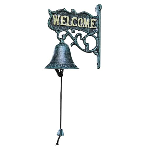 Türglocke Gusseisen Glocke Wanddekoration Gusseiserne Türklingel – Rustikale Vintage-Tischglocke Willkommensschild Verandaglocke Antikbronzegrün von GTPBAO