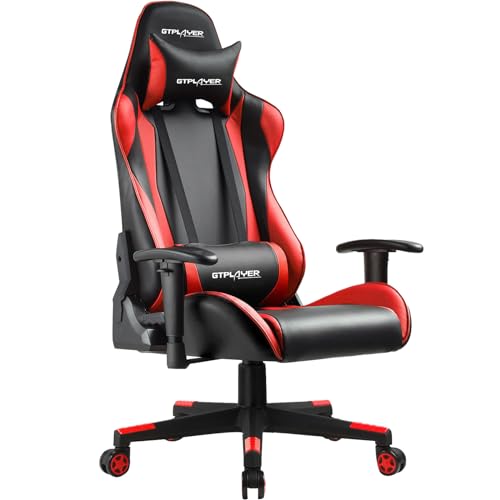 GTPLAYER Bürostuhl Gaming Stuhl Schreibtischstuhl Drehstuhl Ergonomisches Design mit Kissen und Rückenlehne Scharz-Rot von GTPLAYER