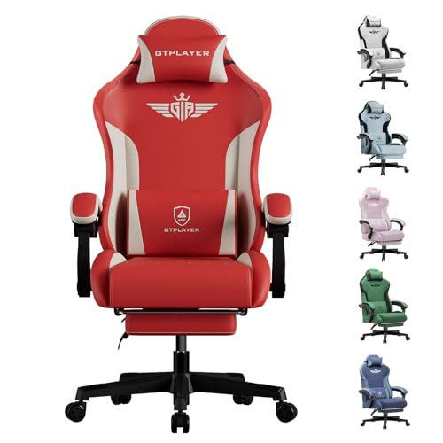 GTPLAYER Gaming Stuhl, Ergonomischer Gamer Stuhl aus Kunstleder mit Lendenwirbelstütze, PC-Stuhl mit verbreiterter Rückenlehne, Belastbar bis 150 kg, Rot von GTPLAYER