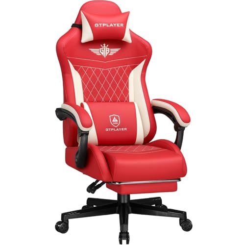 GTPLAYER Gaming Stuhl, Ergonomischer Gamer Stuhl aus PU-Leder mit Lendenwirbelstütze, PC-Stuhl mit verbreiterter Rückenlehne, Belastbar bis 150 kg, Rot von GTPLAYER