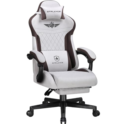 GTPLAYER Gaming Stuhl, Ergonomischer Gamer Stuhl aus Stoff mit Lendenwirbelstütze, PC-Stuhl mit verbreiterter Rückenlehne, Belastbar bis 150 kg, Braun von GTPLAYER