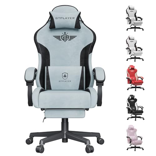 GTPLAYER Gaming Stuhl, Ergonomischer Gamer Stuhl aus Stoff mit Lendenwirbelstütze, PC-Stuhl mit verbreiterter Rückenlehne, Belastbar bis 150 kg, Hellblau von GTPLAYER
