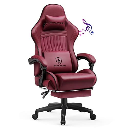 GTPLAYER Gaming Stuhl, Ergonomischer Gaming Sessel Schreibtischstuhl PC Gamer Racing Stuhl mit Fußstütze Lautsprecher Musik Bürostuhl bis 150kg belastbar von GTPLAYER