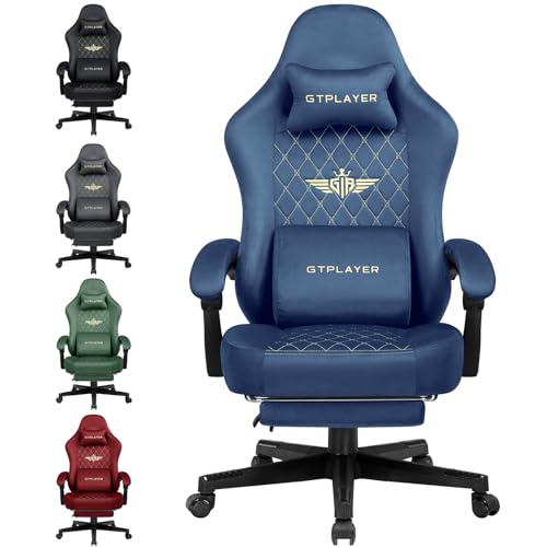 GTPLAYER Gaming-Stuhl, Stoff, Gaming-Stuhl, ergonomisch, Büro, PC, 150 kg, Verstellbarer und drehbarer Tischstuhl mit Feder-Sitzkissen und Fußstütze, Blau GTPLAYER Gaming-Stuhl, Stoff, Gaming-Stuhl, ergonomisch, Büro, PC, 150 kg, Verstellbarer und drehbarer Tischstuhl mit Feder-Sitzkissen und Fußstütze, Blau von GTPLAYER