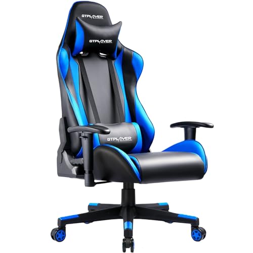 GTPLAYER Gaming Stuhl Bürostuhl Zocker Gamer Ergonomischer Stuhl Einstellbare Armlehne Einteiliger Stahlrahmen Einstellbarer Neigungswinkel blau von GTPLAYER