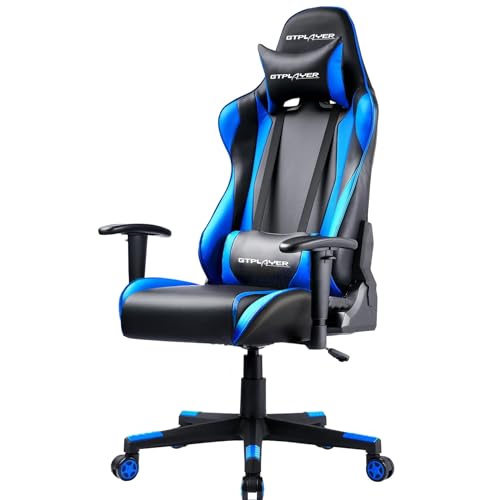 GTPLAYER Gaming Stuhl Bürostuhl Zocker Gamer Ergonomischer Stuhl Einstellbare Armlehne Einteiliger Stahlrahmen Einstellbarer Neigungswinkel blau von GTPLAYER
