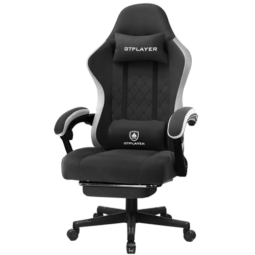 GTPLAYER Gaming Stuhl Ergonomischer Gaming Sessel Schreibtischstuhl mit Stoffoberfläche, Federsitzkissen, Verbindungsarmlehnen und Fußstütze schwarz von GTPLAYER