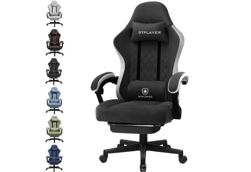 GTPLAYER Gaming-Stuhl Ergonomischer Gaming Sessel Schreibtischstuhl mit Stoffoberfläche (Pacekung), Federsitzkissen mit Fußstütze von GTPLAYER