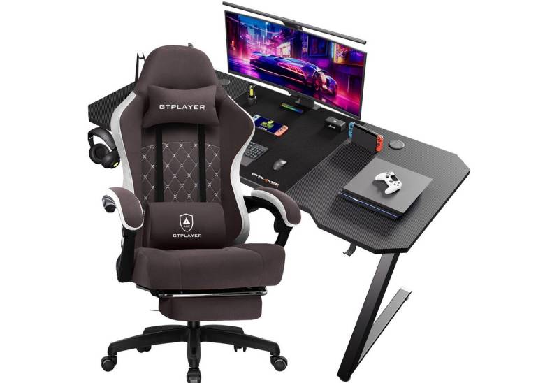 GTPLAYER Gaming-Stuhl Ergonomischer Gaming Sessel Schreibtischstuhl mit Stoffoberfläche (Pacekung), Federsitzkissen mit Fußstütze von GTPLAYER