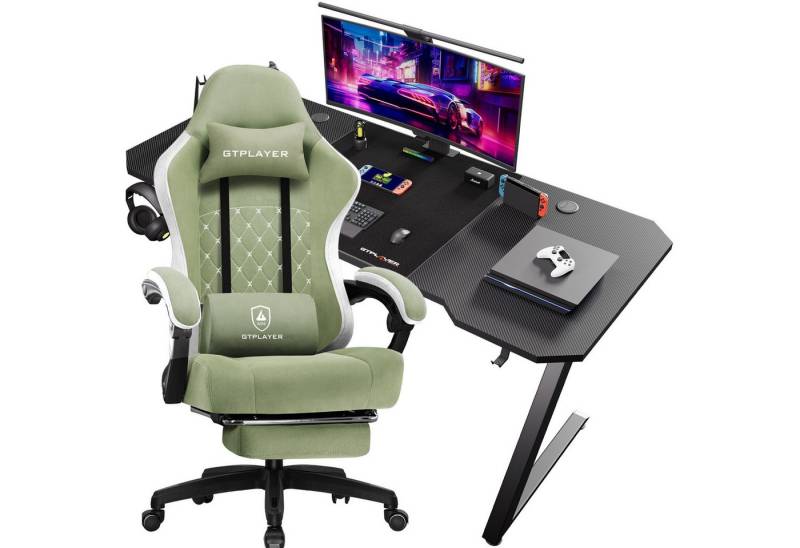 GTPLAYER Gaming-Stuhl Ergonomischer Gaming Sessel Schreibtischstuhl mit Stoffoberfläche (Pacekung), Federsitzkissen mit Fußstütze von GTPLAYER