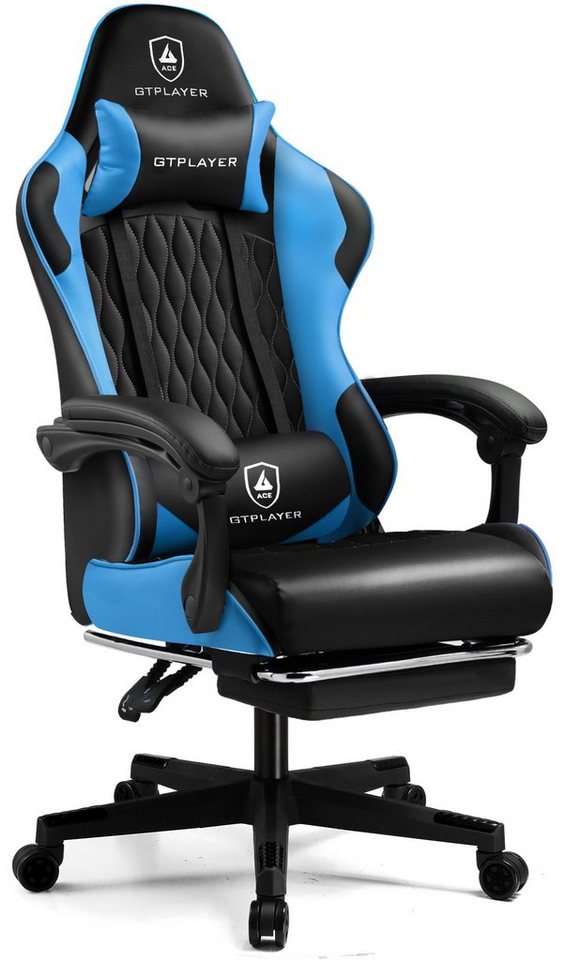 GTPLAYER Gaming-Stuhl Gamer Stuhl, Ergonomischer Bürostuhl mit Fußstütze, Gaming Sessel 150 kg Belastbarkeit, Kopfstütze und Lendenstütze von GTPLAYER