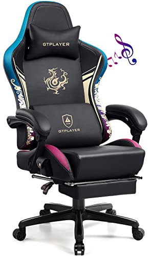 GTPLAYER Gaming Stuhl Gamer Stuhl mit Bluetooth-Lautsprechern und Fußstütze, Dragon Series Bürostuhl, Ergonomischer Gaming-Stuhl, Drehsessel, Computerstuhl schwarz von GTPLAYER