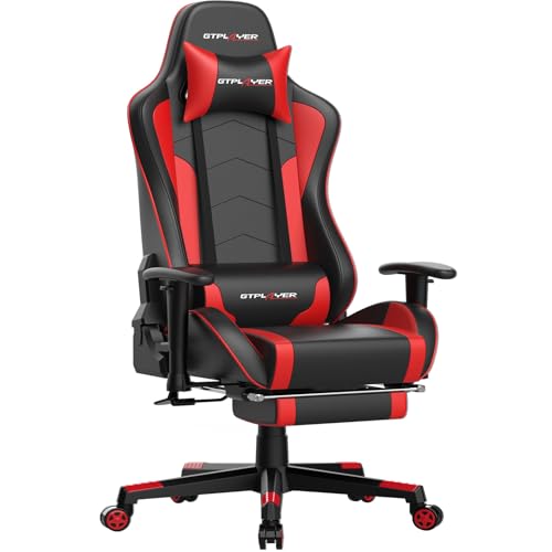GTPLAYER Gaming Stuhl mit Fußstützen Lautsprecher Bluetooth Musik Computerstuhl Schreibtischstuhl Stuhl Ergonomischer Schwarz-Rot von GTPLAYER