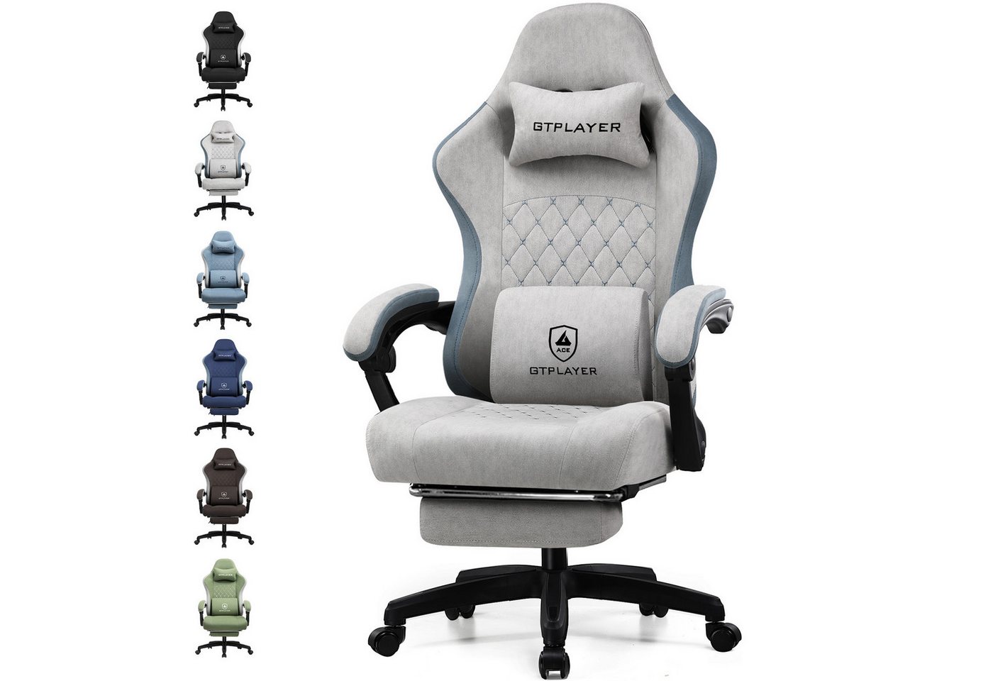GTPLAYER Gaming-Stuhl Stoff Ergonomischer Stühle Gaming Sessel Sicherheits-Leichtlaufrollen (Packung), Abriebfeste Stoffoberfläche, Atmungsfähig und Fashion. von GTPLAYER