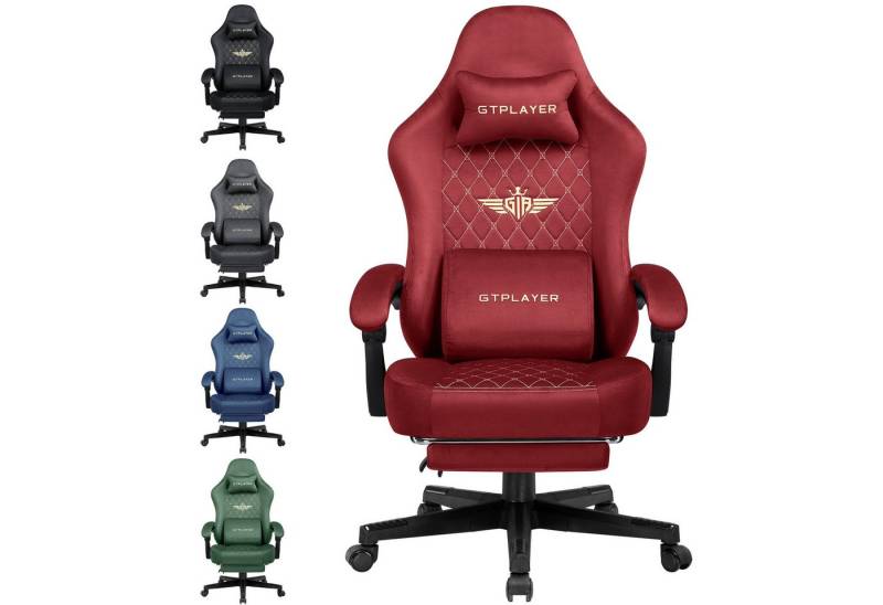 GTPLAYER Gaming-Stuhl Stoff Gaming Chair Ergonomisch Bürostuh PC Stuhl, 150kg Belastbarkeit, Schreibtischstuh mit Federsitzkissen und Fußstütze von GTPLAYER