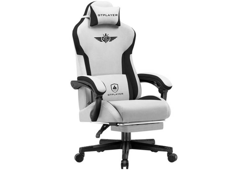 GTPLAYER Gaming-Stuhl aus Stoff, Bürostuhl mit Integrierte Lendenwirbelstütze, Bürostuhl, Gaming chair mit Federkissen und Fußstütze 136KG von GTPLAYER