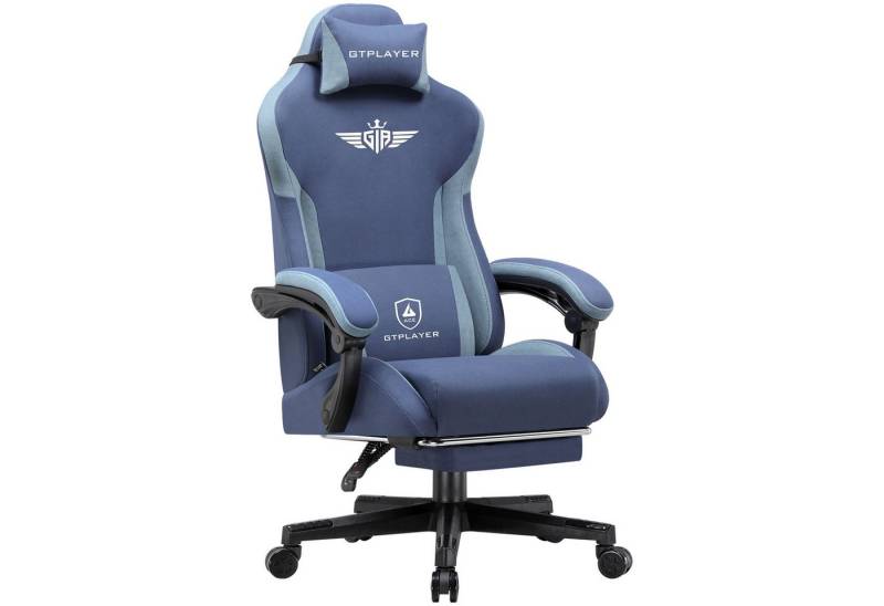 GTPLAYER Gaming-Stuhl aus Stoff, Bürostuhl mit Integrierte Lendenwirbelstütze, Bürostuhl, Gaming chair mit Federkissen und Fußstütze 136KG von GTPLAYER