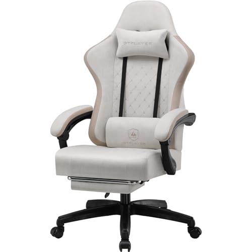 GTPLAYER Gaming-Stuhl aus Stoff mit Fußstütze, ergonomischer Computer-Schreibtischstuhl mit Taschenfederkissen, Heimbüro, hohe Rückenlehne, Lendenwirbelstütze, strapazierfähig, breit von GTPLAYER