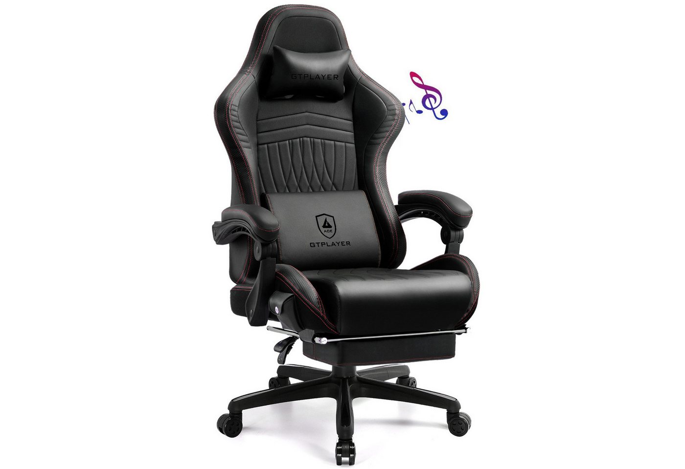 GTPLAYER Gaming-Stuhl ergonomischer Bürostuhl mit HIFI Stereo Lautsprecher, Mit Fußstütze und Verbindungsrmlehne höhenverstellbar Kopfstütze von GTPLAYER