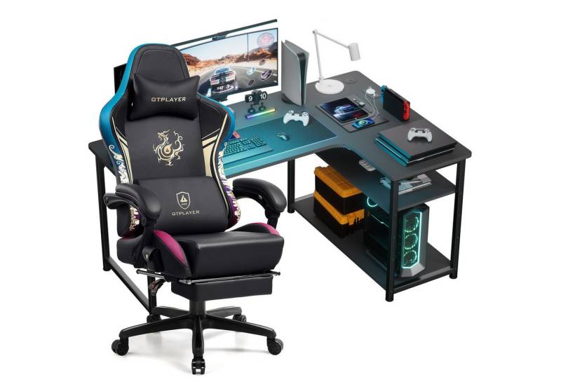 GTPLAYER Gamingtisch Gaming Tisch + Gaming Stuhl- Set, Computertisch Stuhl Set für Gaming, Multifunktionale Tische und Stühle von GTPLAYER