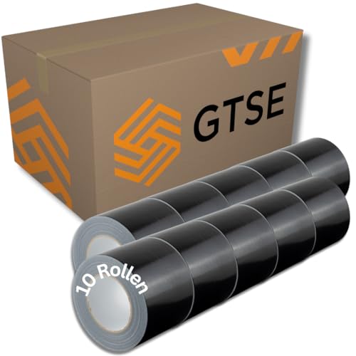 GTSE - Gewebeband Schwarz - 100 mm x 50 m - 10 Rollen - strapazierfähiges Panzerband - wasserdichtes Klebeband zum Reparieren, Befestigen, Bündeln, Verstärken und Abdichten von GTSE