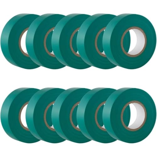 GTSE - Isolierband Grün - 19 mm x 20 m - strapazierfähiges, selbstklebendes Isolierband - zum Schutz, Bündeln und Reparieren von Kabeln - 10 Rollen von GTSE