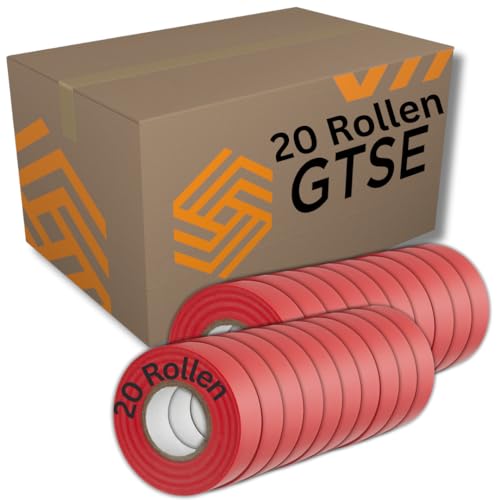 GTSE - Isolierband Rot 20 Rollen - 19 mm x 20 m - strapazierfähiges, selbstklebendes Isolierband - zum Schutz, Bündeln und Reparieren von Kabeln von GTSE