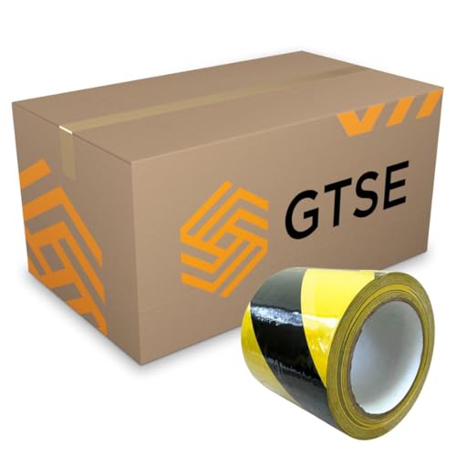 GTSE - Markierungsklebeband - 75 mm x 33 m - 5 Rollen - Selbstklebendes Absperrband - Gestreiftes Warnband zur Boden und Sicherheitsmarkierung, Flatterband - Gelb/Schwarz von GTSE