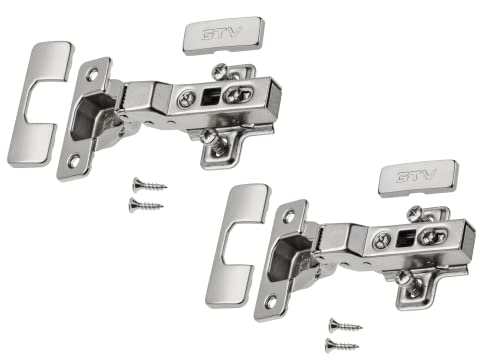 GTV - 2 x Hydraulisches Scharnier ECHC, Twin - Scharnier mit Dämpfung - Mittelanschlag - Montageplatte H=0 mit Euroschrauben - stilles Schließen - Möbelscharnier Topfscharnier Schranktürscharnier von GTV