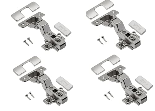 GTV - 4 x Hydraulisches Scharnier ECHC, Einsteckvorrichtung - Scharnier mit Dämpfung - Innenanschlag - Montageplatte H=0 mit Euroschrauben - stilles Schließen - Möbelscharnier Topfscharnier von GTV