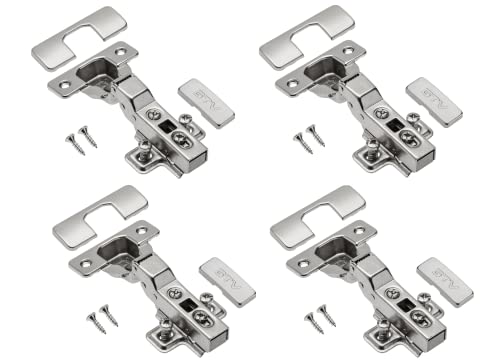 GTV - 4 x Hydraulisches Scharnier ECHC, Twin - Scharnier mit Dämpfung - Mittelanschlag - Montageplatte H=0 mit Euroschrauben - stilles Schließen - Möbelscharnier Topfscharnier Schranktürscharnier von GTV