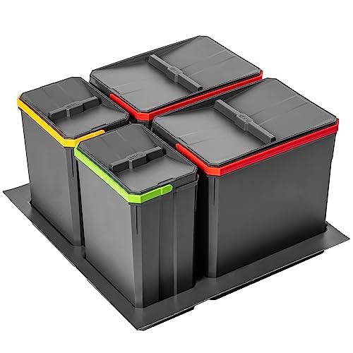 GTV - Abfallsammler Set AxiSpace, für Schubladen und Schränke mit Breite 600 mm, Set Besteht aus Behältern 2x 15L, 2x 7L, Mülleimer aus Kunststoff mit Graphenpartikeln, Farbe Anthrazit von GTV