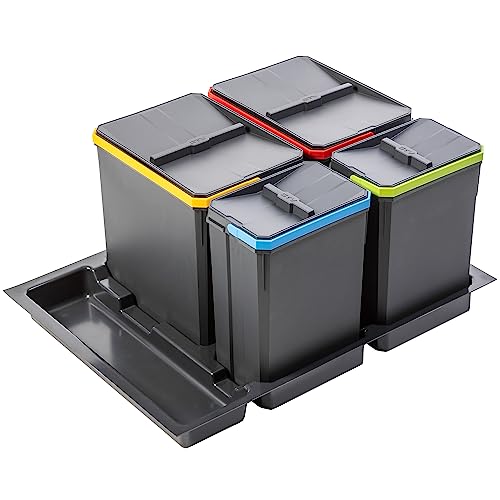 GTV - Abfallsammler Set AxiSpace, für Schubladen und Schränke mit Breite 700 mm, Set Besteht aus Behältern 2x 15L, 2x 7L, Mülleimer aus Kunststoff mit Graphenpartikeln, Farbe Anthrazit von GTV