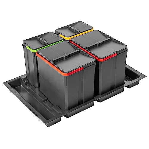 GTV - Abfallsammler Set AxiSpace, für Schubladen und Schränke mit Breite 800 mm, Set Besteht aus Behältern 2x 15L, 2x 7L, Mülleimer aus Kunststoff mit Graphenpartikeln, Farbe Anthrazit von GTV