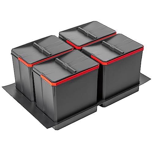 GTV - Abfallsammler Set AxiSpace, für Schubladen und Schränke mit Breite 800 mm, Set Besteht aus Behältern 4x 15L, Mülleimer aus Kunststoff mit Graphenpartikeln, Farbe Anthrazit von GTV