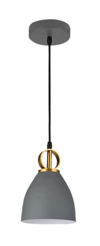 GTV - Deckenlampe KERALA | Hängelampe Ø16cm Wohnzimmerlampe Esstisch Esszimmerlampe E27 | Deckenleuchte für Wohnzimmer, Küche, Esszimmer | Lampenschirm aus Metall | Grau von GTV