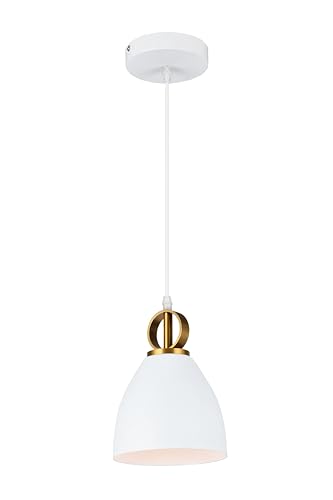 GTV - Deckenlampe KERALA | Hängelampe Ø16cm Wohnzimmerlampe Esstisch Esszimmerlampe E27 | Deckenleuchte für Wohnzimmer, Küche, Esszimmer | Lampenschirm aus Metall | Weiss von GTV