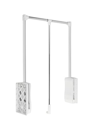 GTV - Kleiderlift mit Gasdruckfedern für Schrank | Schrankbreite 875mm - 1200mm | Stromabnehmer mit Gashebebühne | Kleiderstangen | weiß von GTV