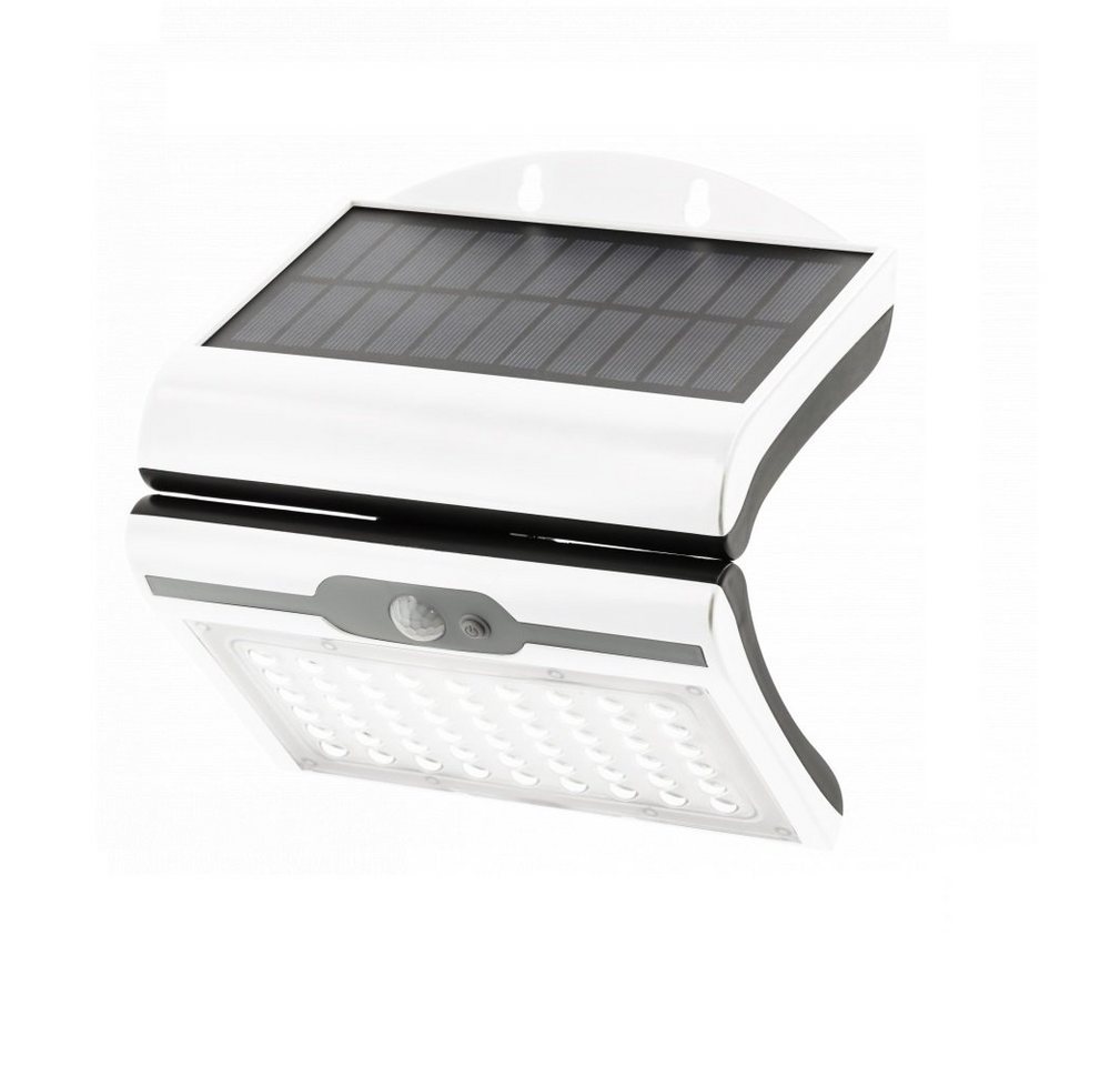 GTV LED Außen-Wandleuchte LED Solar Eingangsbeleuchtung Außenleuchte mit Dämmerung und Bewegungs, 4 Watt, 300 Lumen, Kaltweiß 6400K, 18,5x18x10,3 cm, Weiß, IP44 von GTV