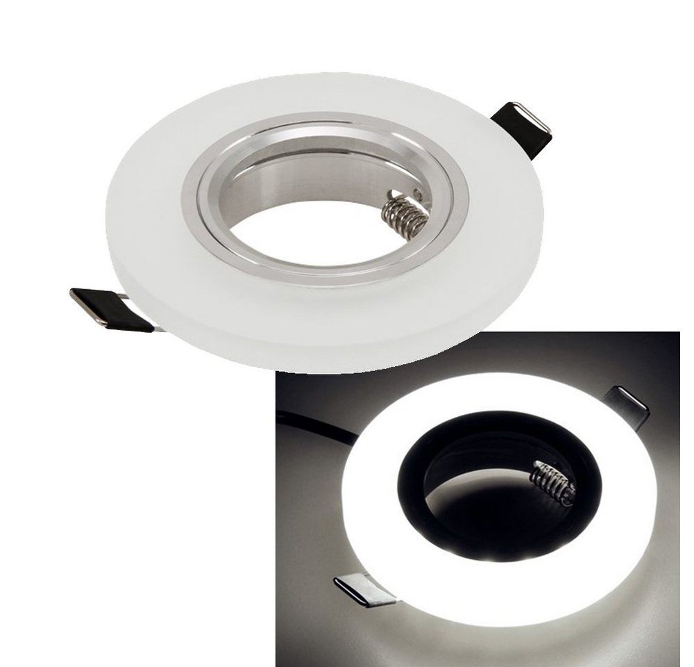 GTV LED Einbaustrahler LED Einbaurahmen Glas mit LED Beleuchtung Ø 90 mm GU10 Rahmen lichtfar, Einbauleuchte Spot Rahmen für GU10 MR16 Lochmaß Ø 65-68 mm neutralweiß von GTV