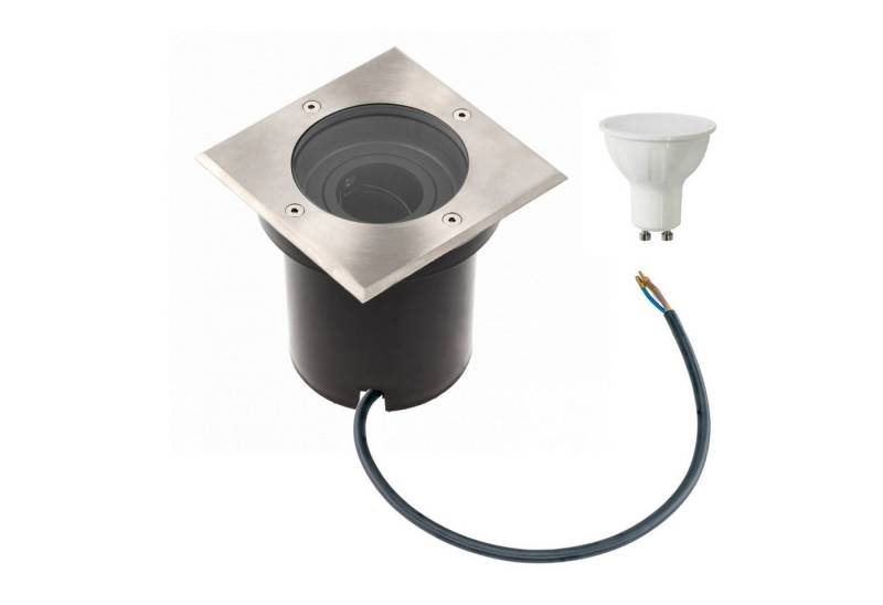 GTV LED Gartenleuchte LED Bodenleuchte Bodeneinbauleuchte Bodenstrahler Befahrbar Edelstahl, incl. 1x GU10 5 Watt, 410 Lumen, Kaltweiß 6000K, eckig, IP67 von GTV