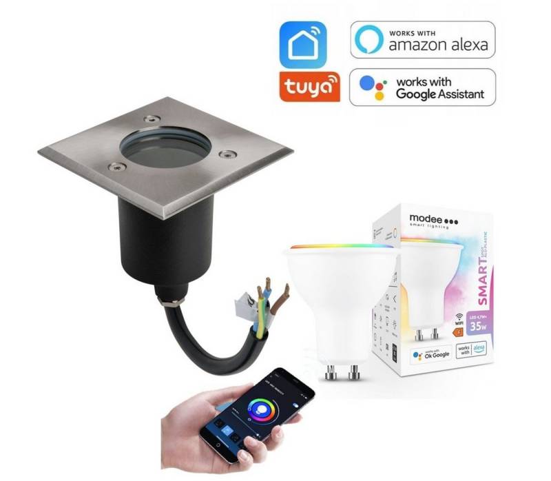 GTV LED Gartenleuchte LED Bodenleuchte inkl RGBW GU10 LED WiFi Leuchte, Bodenleuchte Edelstahl 2000KG belastbar IP67 230 Volt mit GU10 von GTV