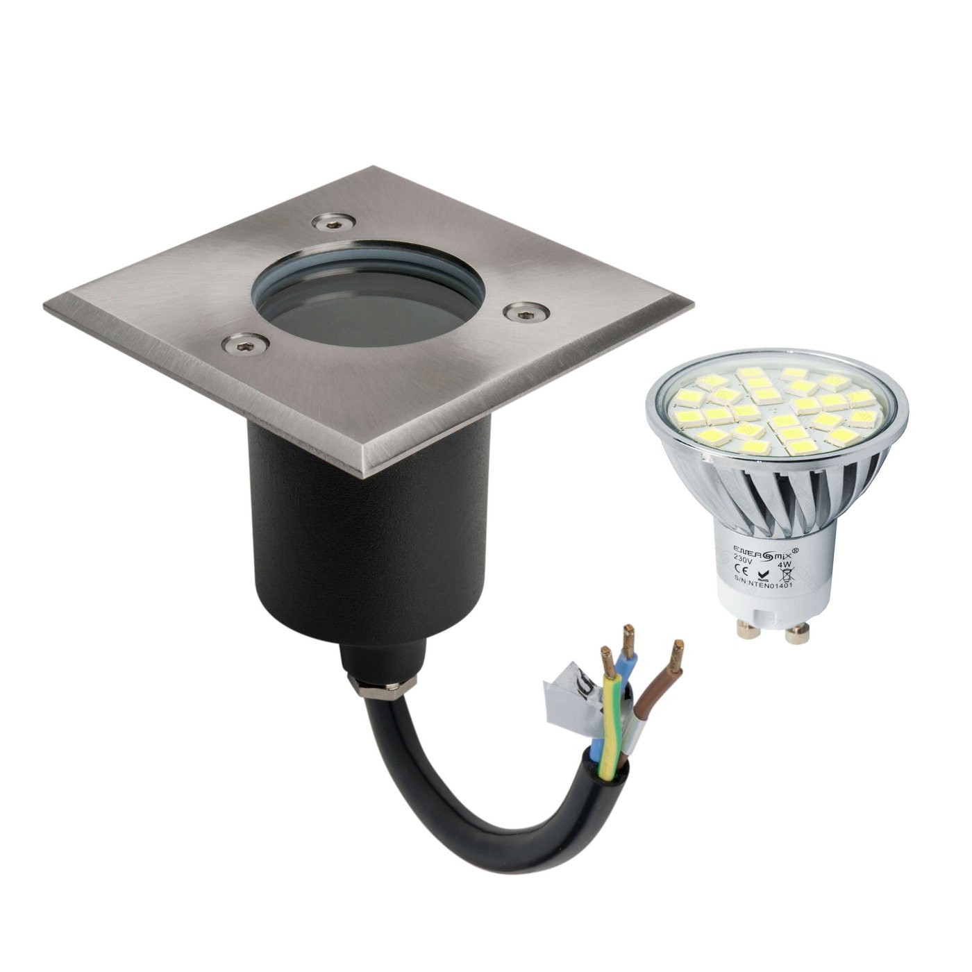 GTV LED Gartenleuchte LED Einbau Bodenleuchte Bodenspot Bodenstrahler Edelstahl Eckig mit, Bodenleuchte Edelstahl 2000KG belastbar IP67 230 Volt mit GU10 von GTV