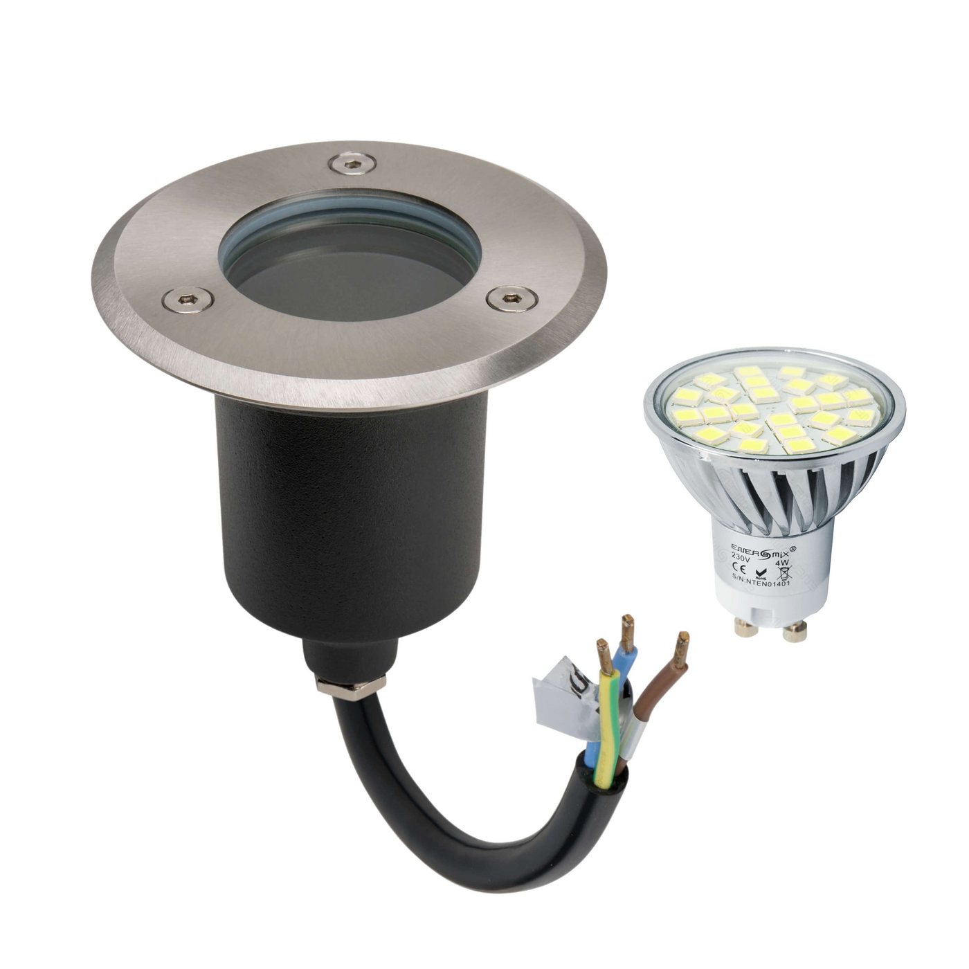 GTV LED Gartenleuchte LED Einbau Bodenleuchte Bodenspot Bodenstrahler Edelstahl Rund mit, Bodenleuchte Edelstahl 2000KG belastbar IP67 230 Volt mit GU10 von GTV