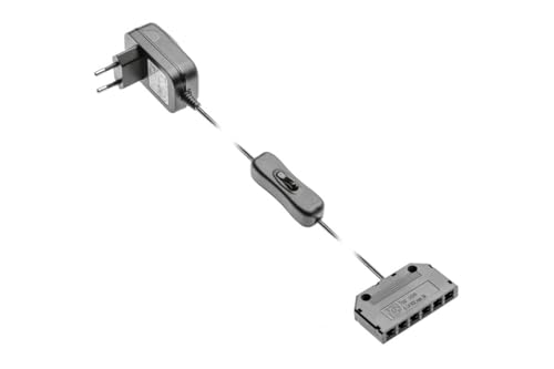 GTV LED-Netzteil 6W mit Wippschalter und Verteiler – 230V-50Hz – für bis zu 6 LED-Clips 0,24W – 12V DC – IP20 – CE/EAC-zertifiziert – Kunststoff – weiß von GTV